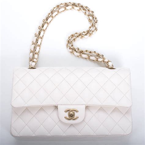 chanel white quilted purse|white chanel classic flap bag.